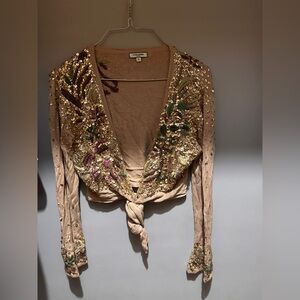 Cue & Emm Beige Wrap Sweater with Sequin Details